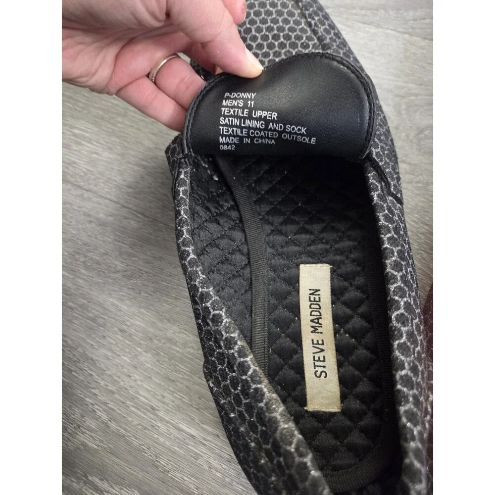 Steve Madden Donny Mens Loafers Shoes Sz 11 Black Patterned Slip On Casual